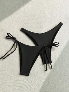 Swim Chiccia 女款純色比基尼泳褲下半部，適用於海灘度假 - 黑色 - 查看 6
