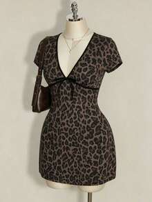 SHEIN ICON Plus Size Sexy Leopard Print Mini Dress, Summer - Multicolor - View 5