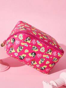 THE POWERPUFF GIRLS X SHEIN 1pc Large Capacity Cartoon Character Pattern Printed PVC Material Makeup Bag, Suitable For Storing Cosmetics, Stationery, Daily Necessities, Digital Products, Perfect For Commuting, School, Travel, Suitable For All Ages, Suitable For Students, Blossom, Bubbles, Buttercup, Friendship, Love - Multicolor - View 3