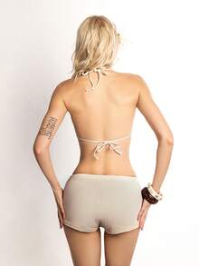 ROMWE Avant Women's Sweet Plaid Textured Triangle Cup Bikini Set - Light Yellow - View 2