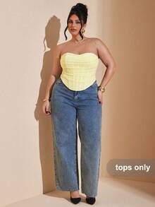 SHEIN BAE Plus Size Solid Color Bandeau , Country Music Concert Top, Music Festival Outfit For Women - Light Yellow - View 4