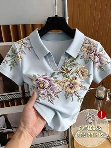 Camiseta de mujer casual y versátil con cuello polo y mangas cortas en bloques de color, regalo para ella / regalo de vacaciones - Multicolor 6 - Ver 4