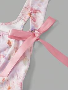 SHEIN MOD 大尺碼夏季夢幻浪漫花卉印花細肩帶上衣，鄉村風，宮廷風，舞廳浪漫派對，度假奢華復古宮廷 - 彩色 - 查看 4
