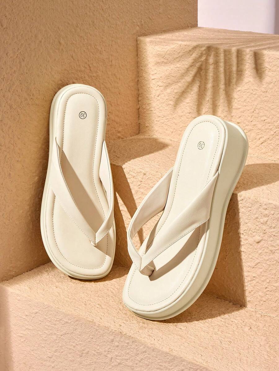 HighSole Dép xỏ ngón cao gót đế dày thời trang nữ, dép sandal và dép lê Hàn Quốc kiểu mới mùa hè, kiểu bó ngón chân. - Màu be - Xem 1