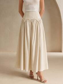 Anewsta A-Line High Waist Skirt, Versatile For Spring & Summer - Beige - View 5