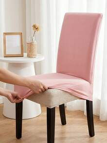 4pcs/6pcs/8pcs/10pcs Plain Chair Covers, Modern Stretchable Polyester Fiber Chair Slipcovers, Suitable For Living Room, Dining Room, Bedroom, All Seasons - Pink - View 3