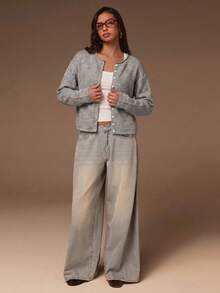 Athîral Women's Casual Knitted Cardigan, Autumn/Winter - Grey - View 3