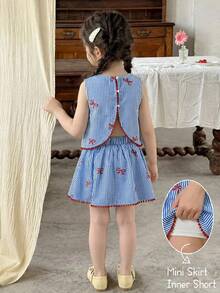 Emery Rose Kids Emery Rose Kids 女童两件套：碎花蕾丝边无袖上衣和裙子 - 藍色 - 查看 6