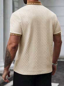 Manfinity Homme Camisa polo clásica de estilo bohemio con 2 botones, cuello y puños de punto jacquard de unicolor y ribete acanalado - Albaricoque - Ver 2
