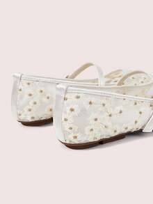 CUCCOO DOLLMOD Women's Shoes, Beige, Round Toe Mary Jane Flats, Flower Embroidered Mesh Yarn, Sweet And Cute, Comfortable, Soft And Breathable - Fireworks - Apricot - View 6