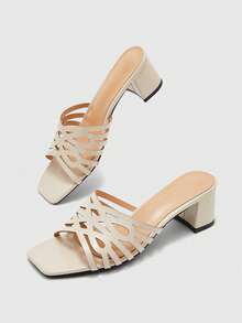 CUCCOO BIZCHIC Sandalias de tacón alto para mujer con diseño hueco color albaricoque, sandalias de tacón alto con punta cuadrada cómodas, sandalias estilo de viaje diario - Albaricoque - Ver 8