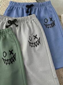 3pcs/Set Tween Boy Vacation Collegiate Style Printed Loose Fit Knit Shorts, 3 Colors - Multicolor - View 7