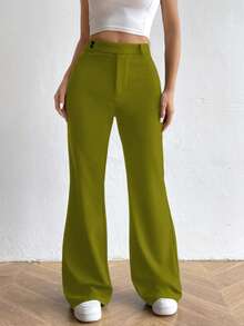 SHEIN Unity Women's Solid Color Minimalist Casual Long Pants - Green - View 6