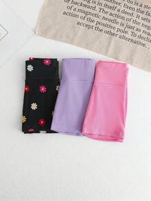 SHEIN 3件套少女纯色高腰针织短裤套装，运动甜美风，春夏款 - 彩色 - 查看 1
