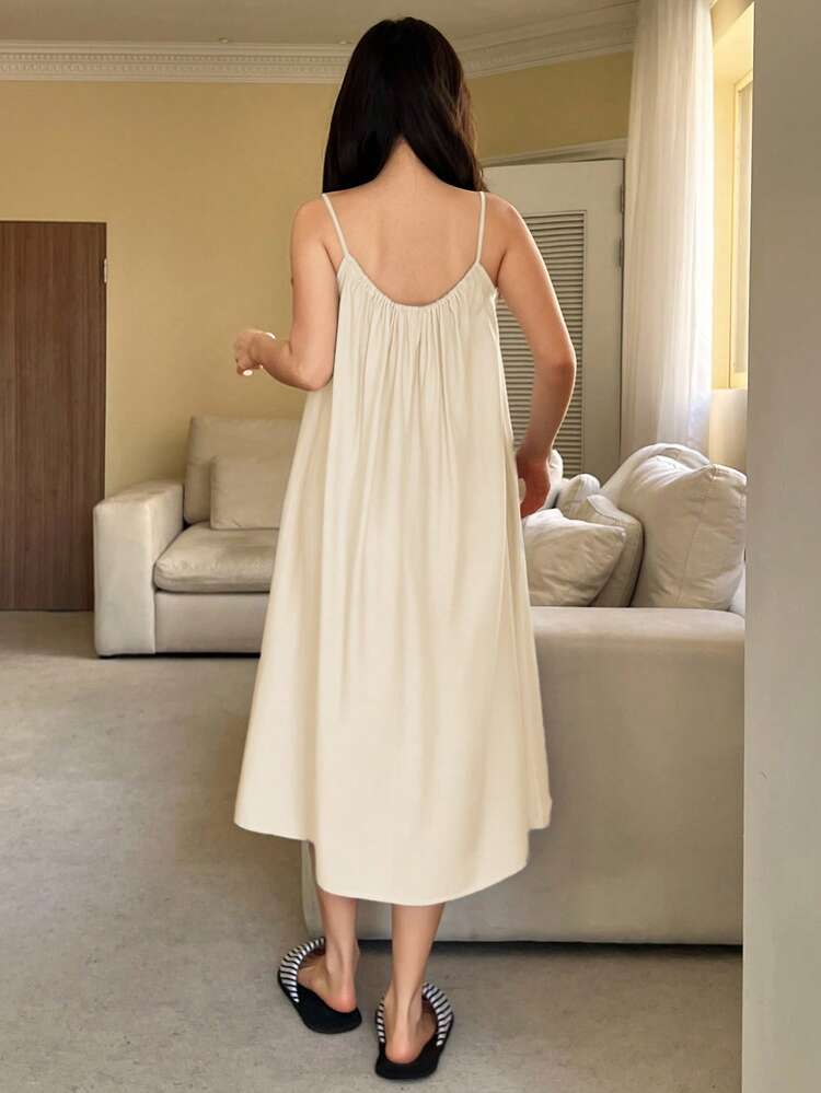 Women's Casual Pleated Camisole Midi Dress, Summer Loungewear