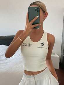 Livesso 女士V领休闲字母印花修身吊带睡衣 - 白色 - 查看 8