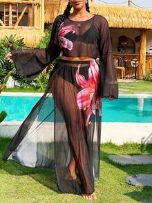 Swim Vcay Plus Size Women 2pcs Coverup Set, Sports UV Protection Full Coverage - Multicolor - View 1