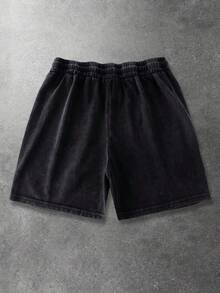 ROMWE MEN Street Life Teen Boy Contrast Color Pocket Drawstring Waist Casual Shorts - Black - View 2