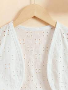 SHEIN Cardigan tricoté de couleur unie mignon et décontracté pour filles - Blanc - Voir 3