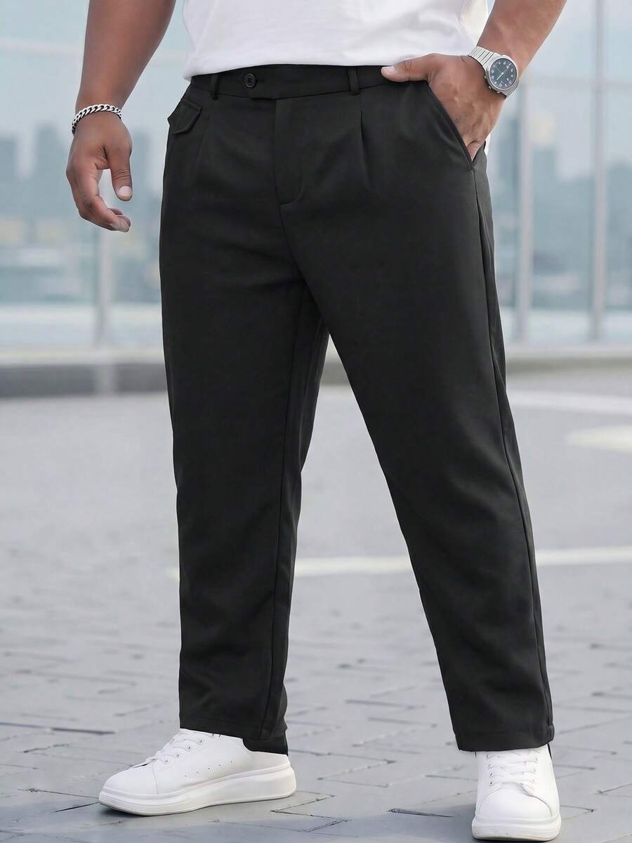 DRIVNCORE Plus Size Men's Solid Color Pocket Casual Cone-Shape Pants - Black - View 1
