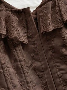 Soleia Atasan Wanita Polos dengan Hiasan Ruffle, Kasual, Serbaguna untuk Pemakaian Sehari-hari - Coffee Brown - View 6