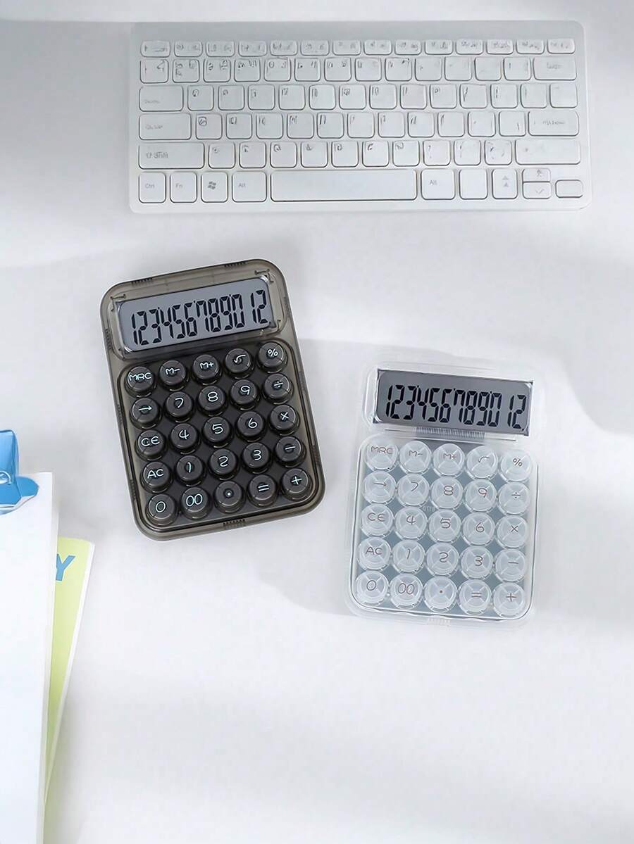 1pc Transparent Dopamine Molecule Calculator, High-End Fashion, Mechanical Keyboard Circular Buttons, Suitable For Students And Office Use,School Supplies,Back To School - Single Piece - View 1