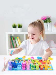 幼儿数字积木拼图玩具，适合3岁及以上幼儿和儿童，益智玩具，男女皆宜，小型对数板 - 杏色 - 查看 4