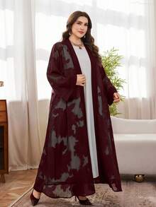 Al Najma 女士雪纺提花优雅宽松长袍，多功能大码 - 紅色 - 查看 6