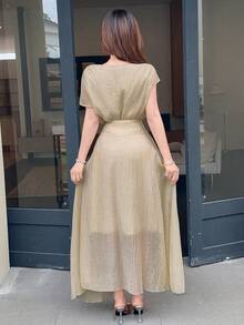 Feyla Women's Elegant Textured Waist Cinching Summer Skirt - Khaki - View 7