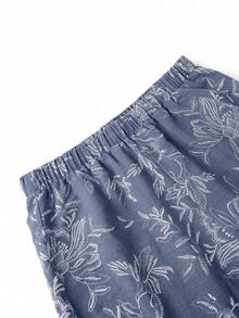 Lacomfia Bộ 2 món nữ cổ tròn tay dài dáng rộng ống rộng họa tiết in casual thoải mái size lớn - Xanh đậm - Xem 5