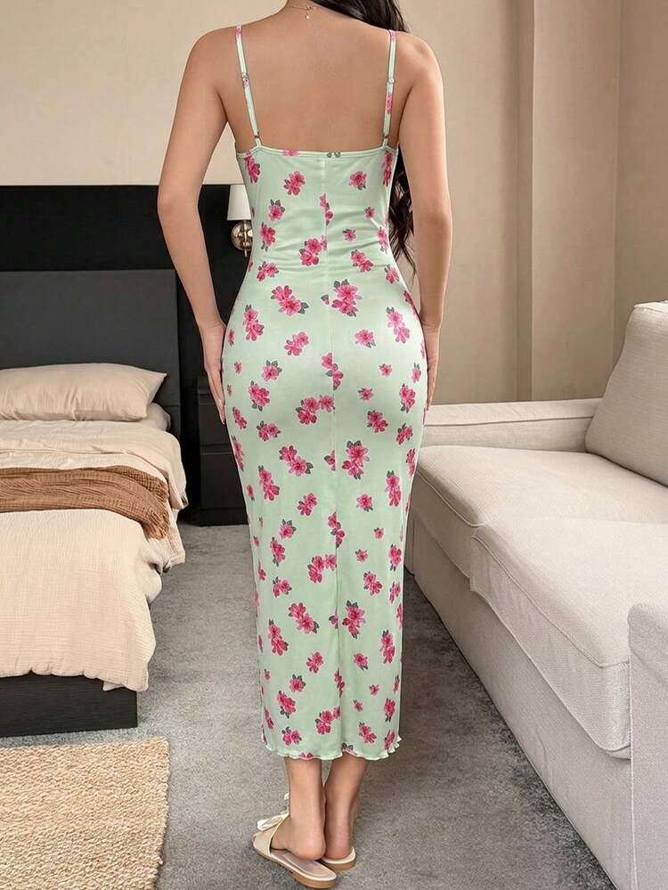 Women's Floral Print Ruched Fitted Sleeveless Dress, Summer Nightgown