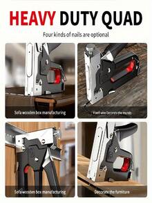 1Pc Multi-Functional 4-In-1 Heavy Duty Staple Gun, Manual Handheld Nailer, Iron Construction, Suitable For DIY Home Decor, Camping, And Industrial Use, Compatible With T-Type, U-Type, I-Type, And П-Type Staples. - Multicolor - View 3