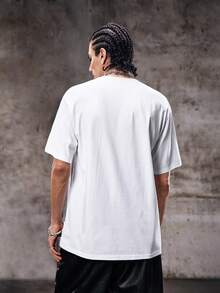 男士街頭風白色模糊字母圖案 emo 短袖 T-shirt - 白色 - 查看 2