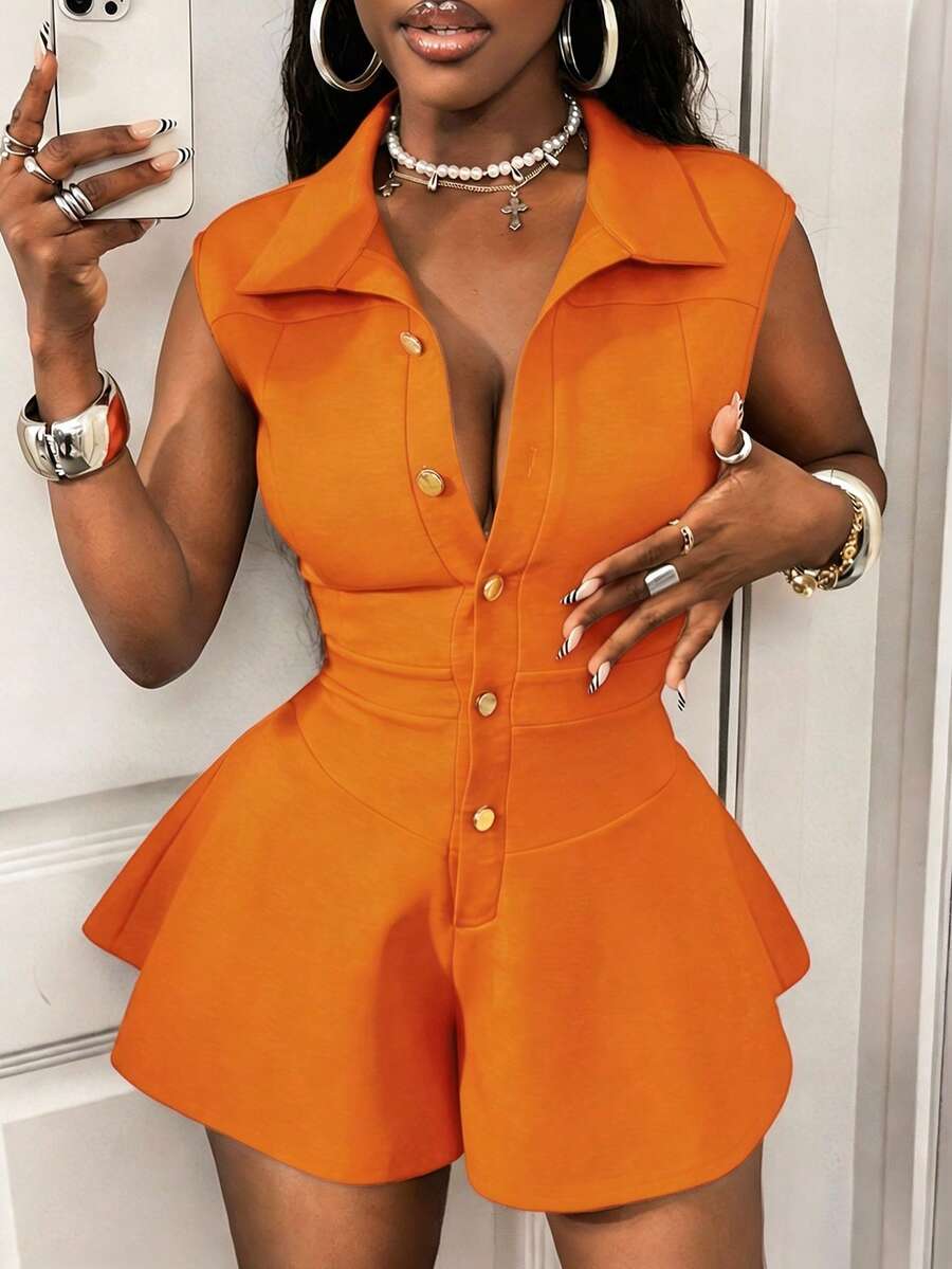 BamGleam Women's Sexy Sleeveless Grey Romper - Burnt Orange - View 1
