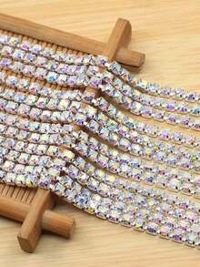 1m/3m/10m Single Row Rhinestone Chain, Multipurpose DIY Crystal Claw Chain For Clothing, Shoes, Bags Decoration - Silver AB - View 3
