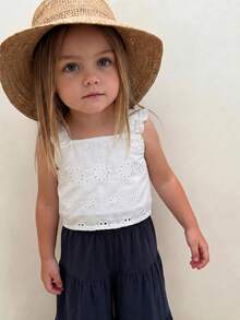 Emery Rose Kids Emery Rose Kids 2pcs Young Girl Woven Solid Color Square Neck Ruffle Trim Casual Camisole And Long Pants Set - Navy Blue - View 5