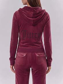 Juicy Couture بلوزة رياضية مزودة بسحاب كامل للنساء باللون الأحمر - عنابي اللون - مشاهدة 1