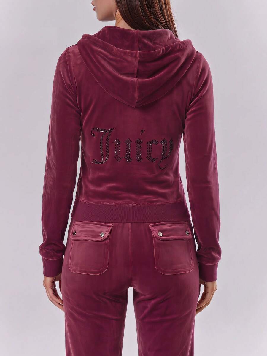 Juicy Couture بلوزة رياضية مزودة بسحاب كامل للنساء باللون الأحمر - عنابي اللون - مشاهدة 1