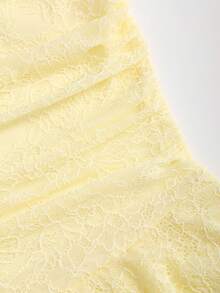 Sweetra Women's New Solid Pink Lace Textured Fabric Mini Dress, Suitable For Commuting, Outing, Work, Picnic, Cute & Youthful, Spring/Summer/Autumn - Yellow - View 4