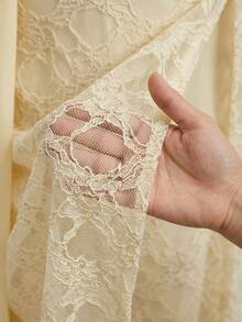Auralis Plus Size Women Embroidered Tie-Up Ruched Bandeau Dress Festival Outfits Elegant Party Cocktail Formal Curvy Luxury Wedding Peach Summer Wedding - Yellow - View 8