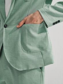 Manfinity CityGents Men's Solid Lapel Collar Casual Suit Set, Spring/Summer, Formal Formal - Green - View 4