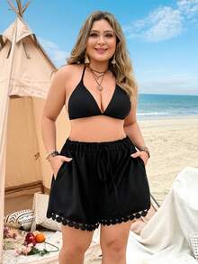 Swim Lushoire 2026 Spring/Summer Plus Size Women Sexy Casual Vacation Beach Party Shorts - Black - View 6