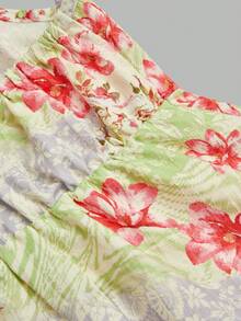 Sweetra Plus Size Tie Front & Elastic Back Asymmetrical Hem Printed Camisole - Multicolor - View 4