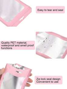 50/100pcs Pink Gift Packaging Bags, Clear Display Pouches For Jewelry And Accessories, Reusable Ziplock Bags For Cables, Cosmetics And Holographic Package - multicolor - View 5