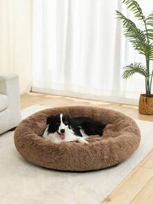 1 pieza Cama redonda para mascotas tipo dona en color caqui marrón, suave, cálida y acogedora, antideslizante, lavable a máquina, para uso en interiores para perros y gatos, disponible en múltiples tamaños, cómodo cojín para dormir - Marrón - Ver 6
