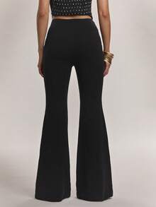 SHEIN BAE Women's Solid Color Metal Decor Casual Versatile Daily Wear Flare Pants - Black - View 2