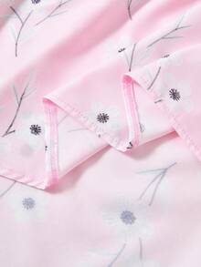 EMERY ROSE Plus Size Floral Print Round Neck Casual Elegant Fairycore Long Sleeve Shirt, Autumn Top Beach Holiday Formal Date Night Outfit For Women Pink Floral - Pink - View 4