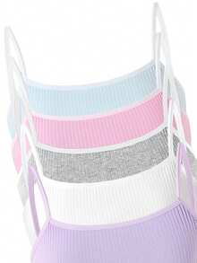 (Random 3 Sets) Tween Girl Traceable Cotton Multi-Color Solid Minimalist Camisole And Boxer Brief Underwear Set - Multicolor - View 3