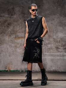 Skyrend Simple Studio | Camiseta de tirantes de estilo vintage y rústico para hombres | Adecuado para uso en verano | Cómodo y transpirable | Moda de vanguardia - Negro - View 4