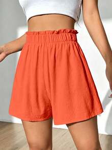 Flirla Women's Summer Casual Solid Color Ruffle Waist Shorts - Orange - View 6